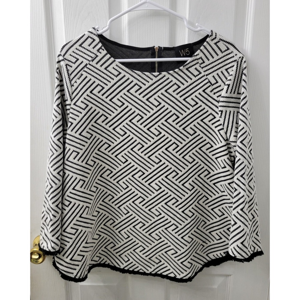W5 from Anthropologie Women's Top Size Large Black White Pattern EUC 3/4 Sleeve